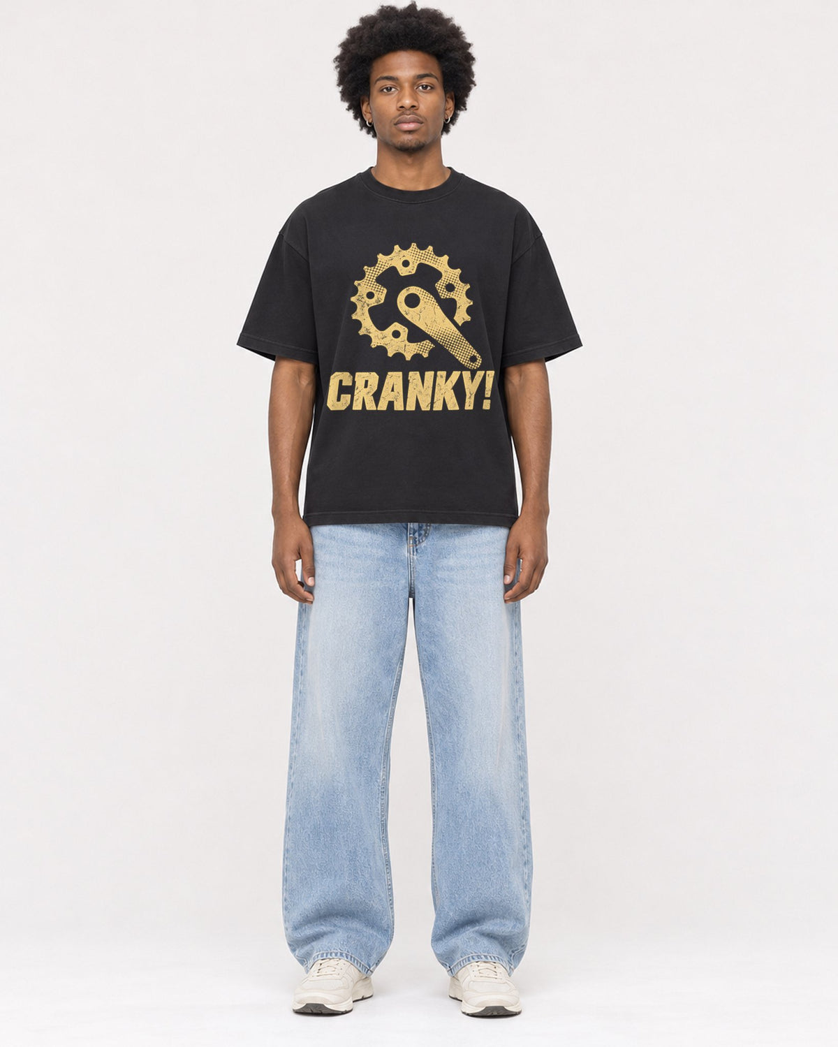 Mockup Boxy Heavyweight Tee Black male full-body 45