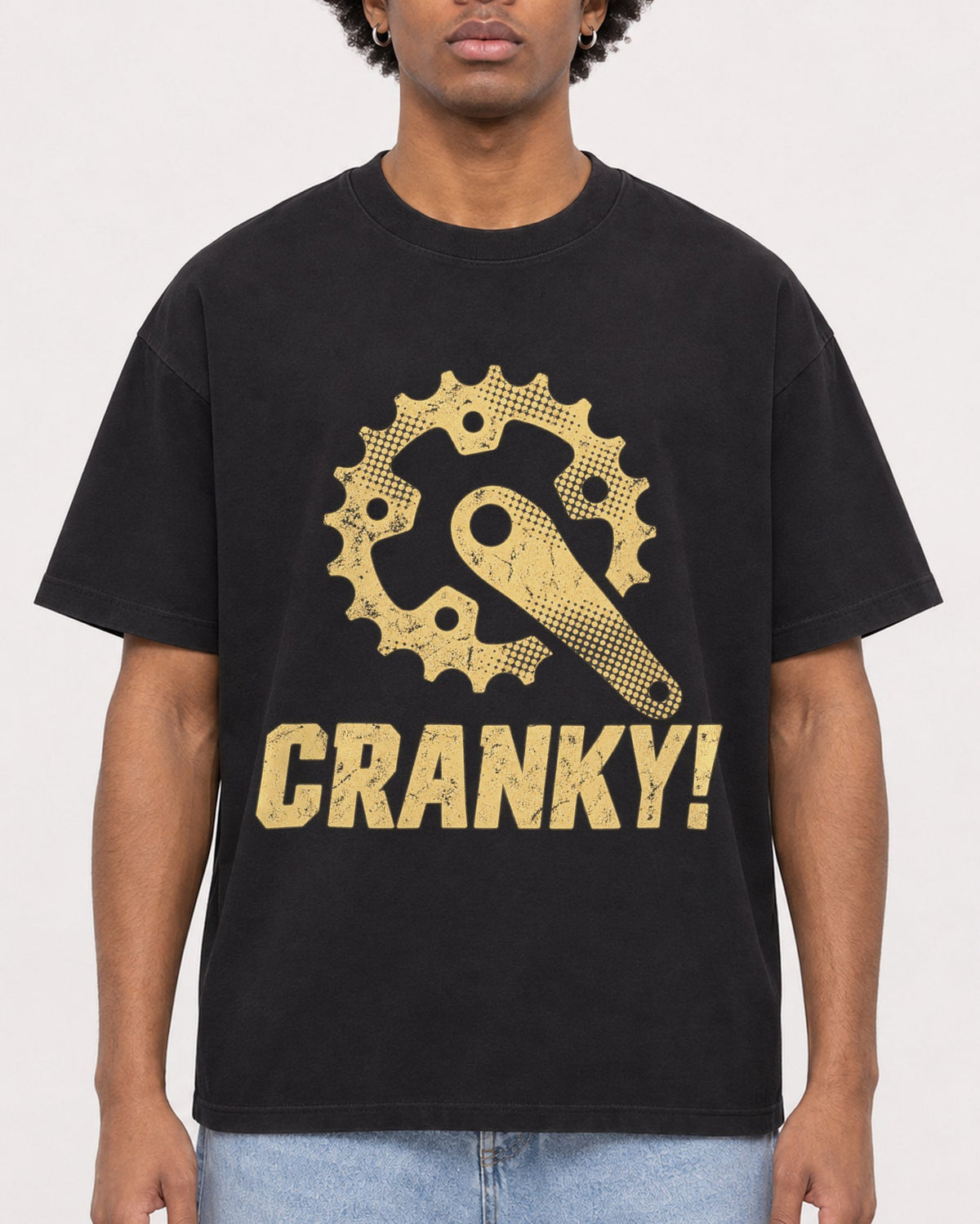 Mockup Boxy Heavyweight Tee Black male close-up 45