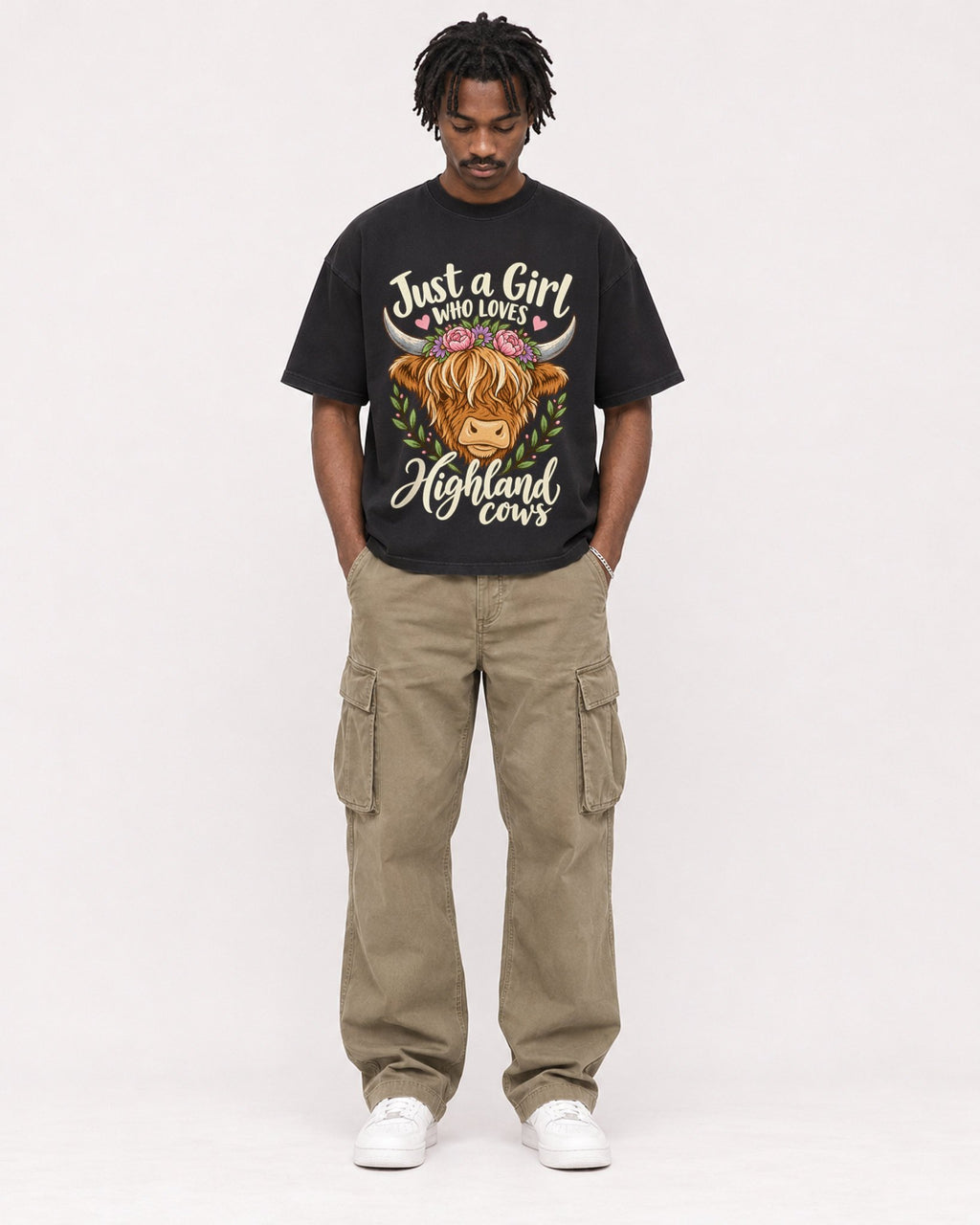 Mockup Boxy Heavyweight Tee Black male full-body 04