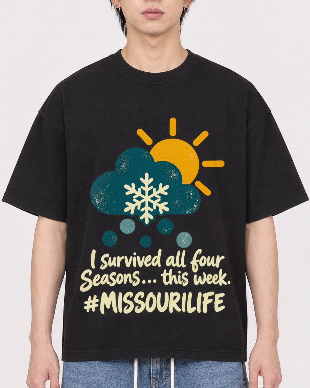 Mockup Boxy Heavyweight Tee Black male close-up 11