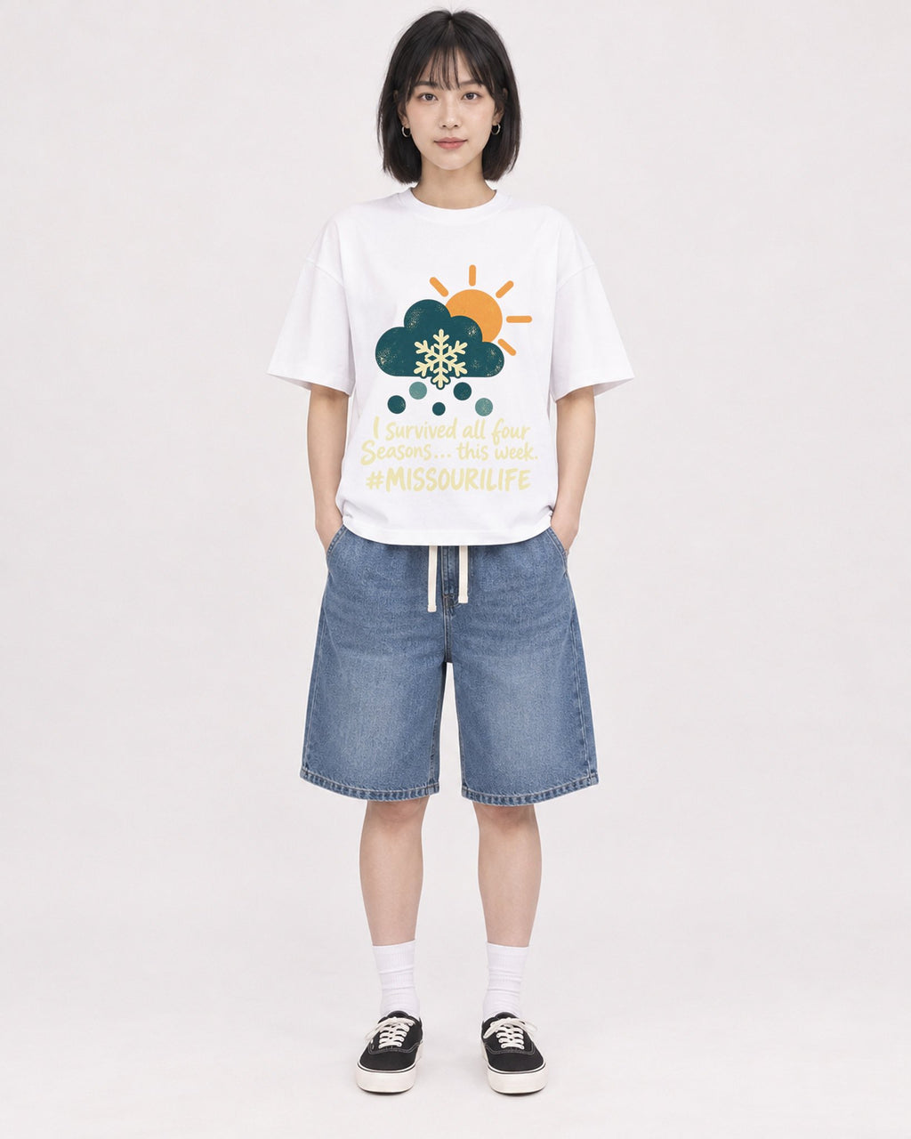 Mockup Boxy Heavyweight Tee White female full-body 11