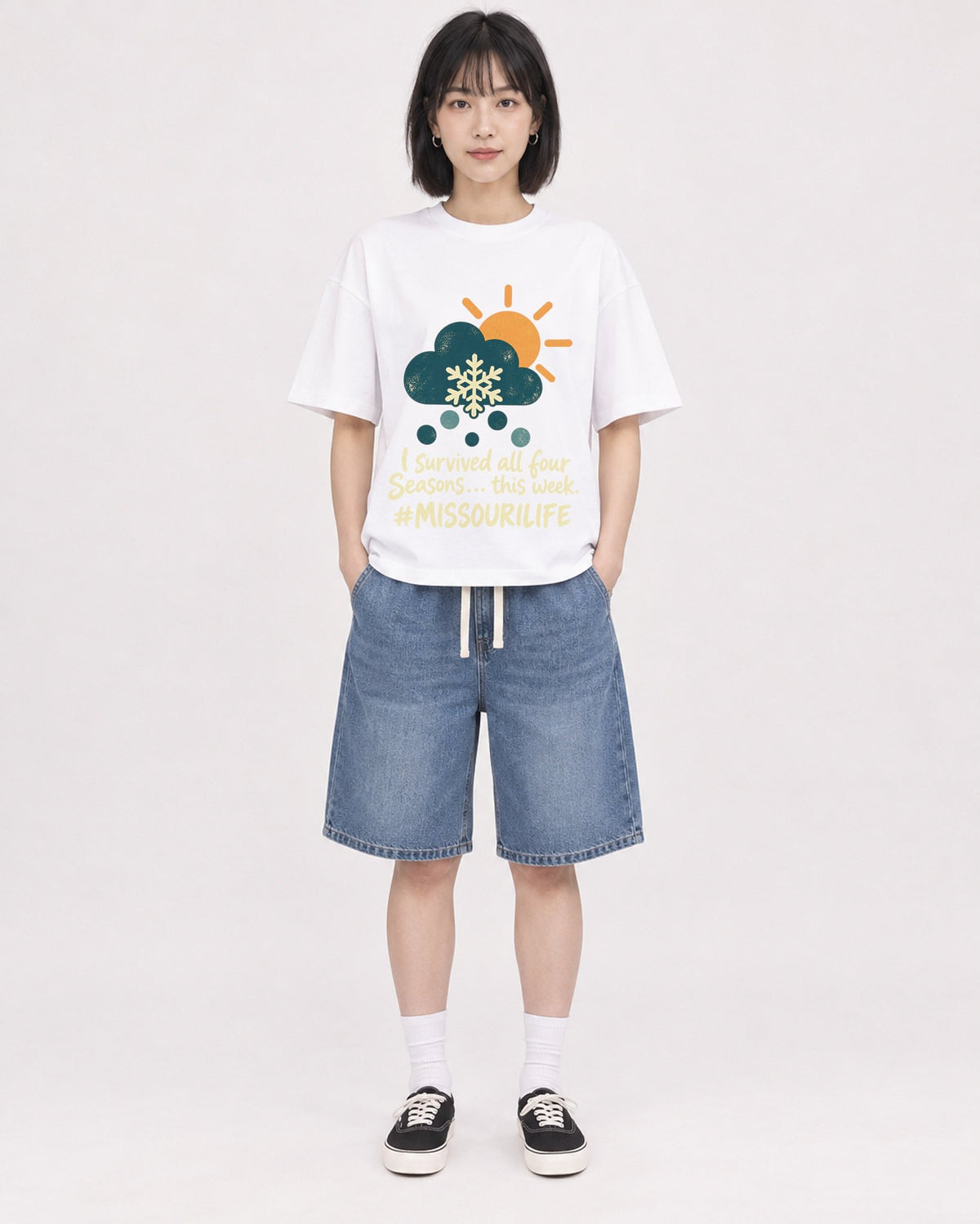 Mockup Boxy Heavyweight Tee White female full-body 11