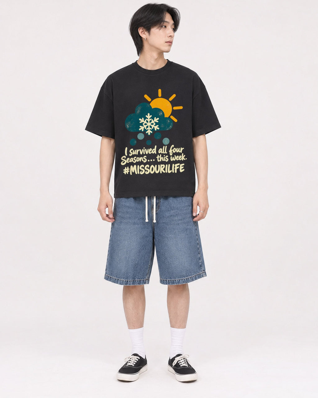 Mockup Boxy Heavyweight Tee Black male full-body 11