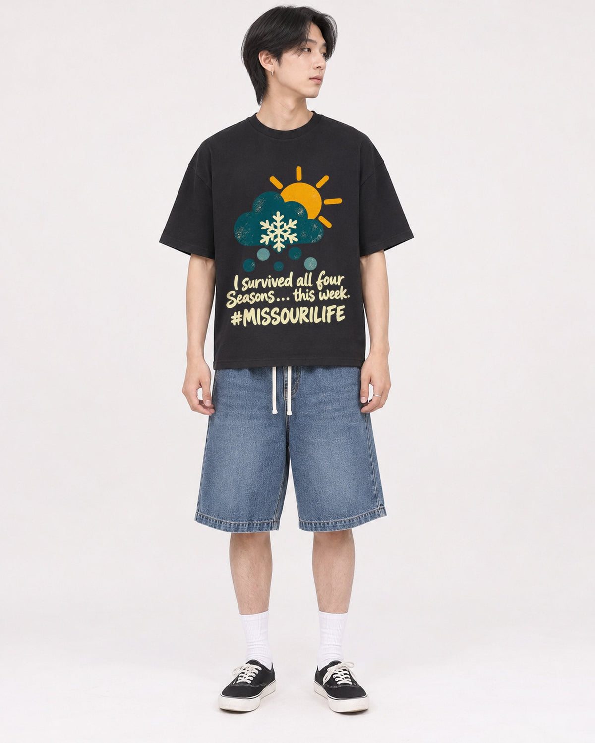 Mockup Boxy Heavyweight Tee Black male full-body 11