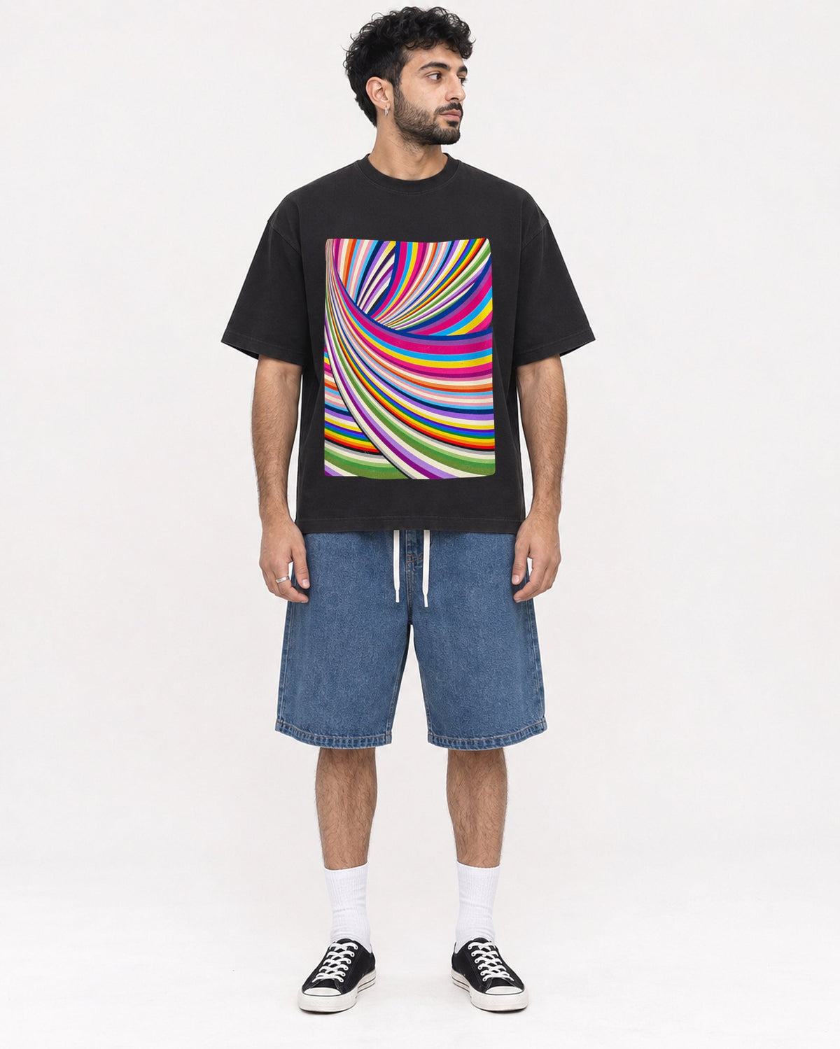 Mockup Boxy Heavyweight Tee Black male full-body 07
