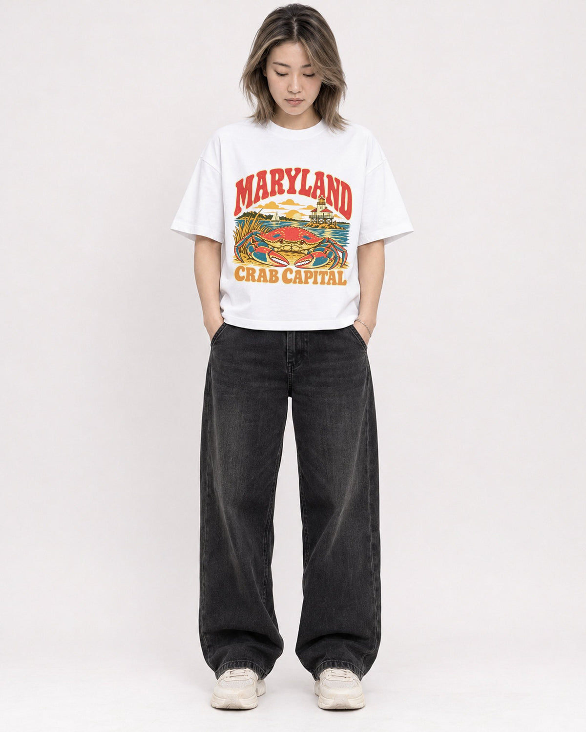 Mockup Boxy Heavyweight Tee White female full-body 33