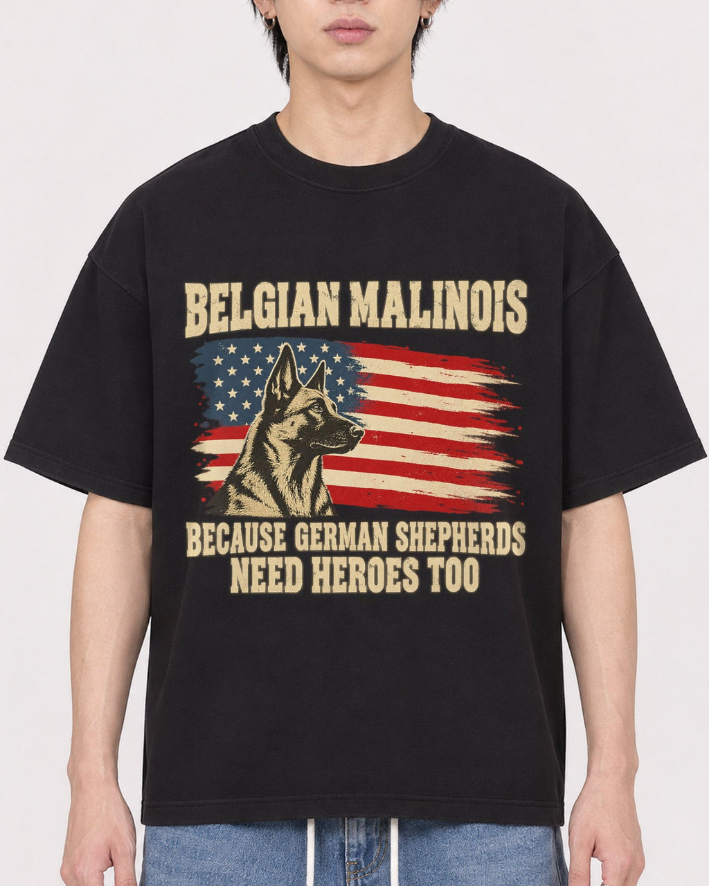 Mockup Boxy Heavyweight Tee Black male close-up 11