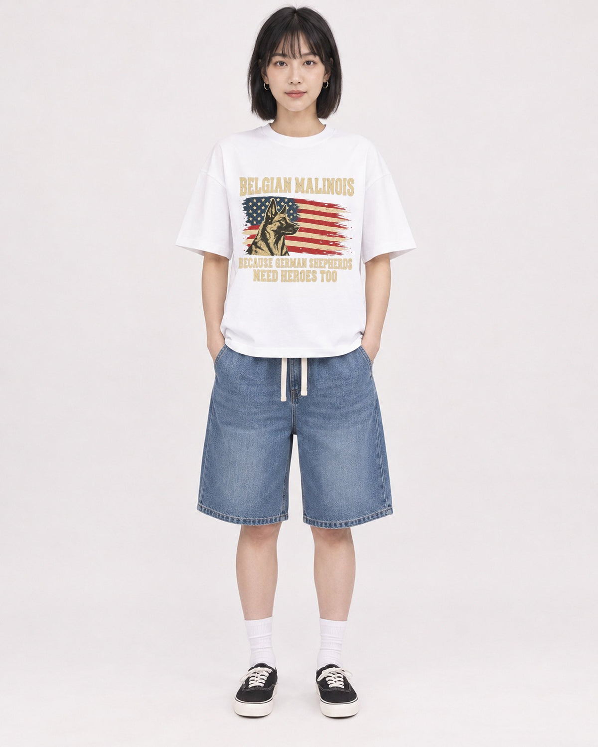 Mockup Boxy Heavyweight Tee White female full-body 11