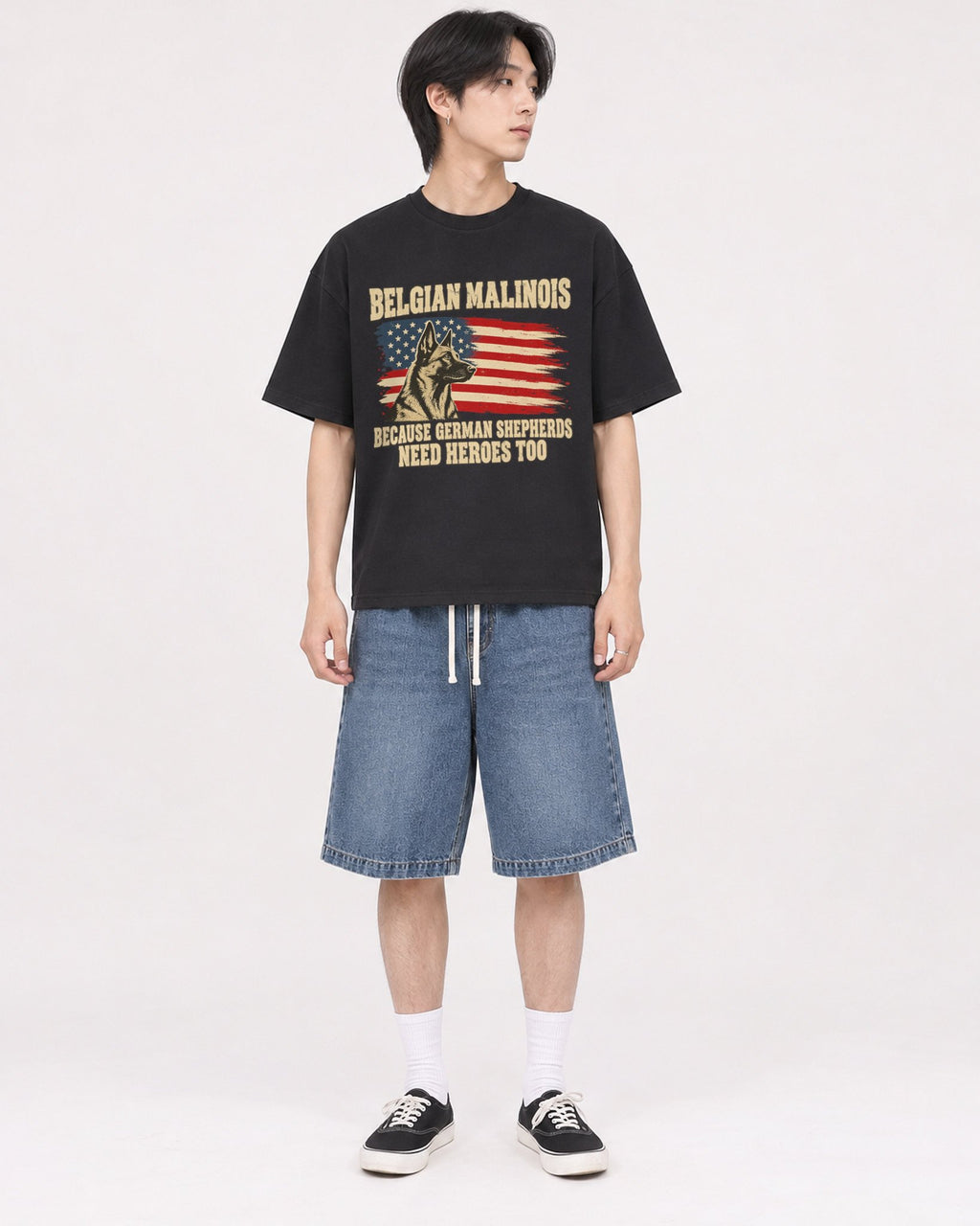 Mockup Boxy Heavyweight Tee Black male full-body 11