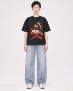 Mockup Boxy Heavyweight Tee Black female full-body 23