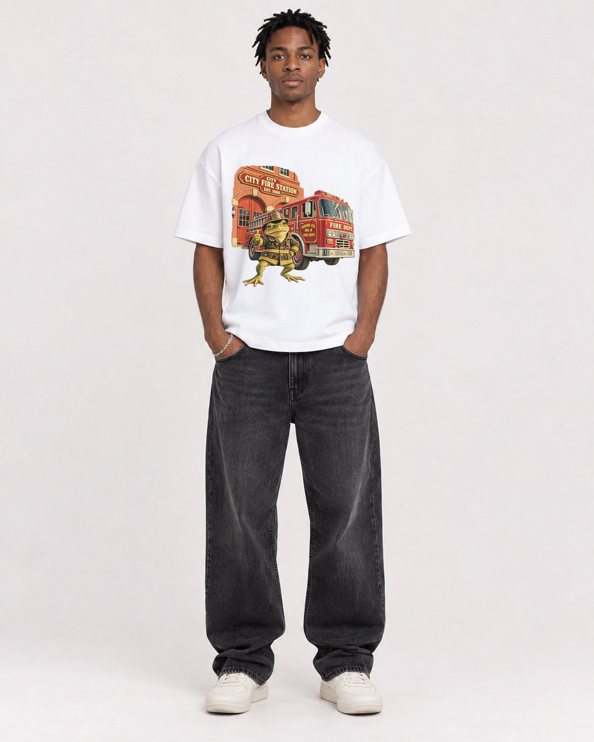 Mockup Boxy Heavyweight Tee White male full-body 05