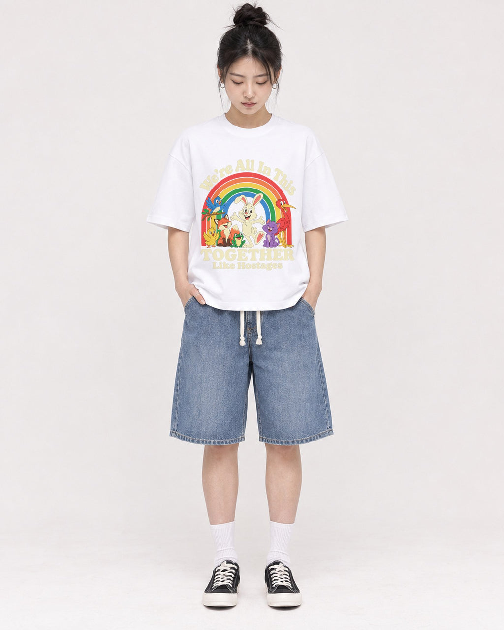 Mockup Boxy Heavyweight Tee White female full-body 41