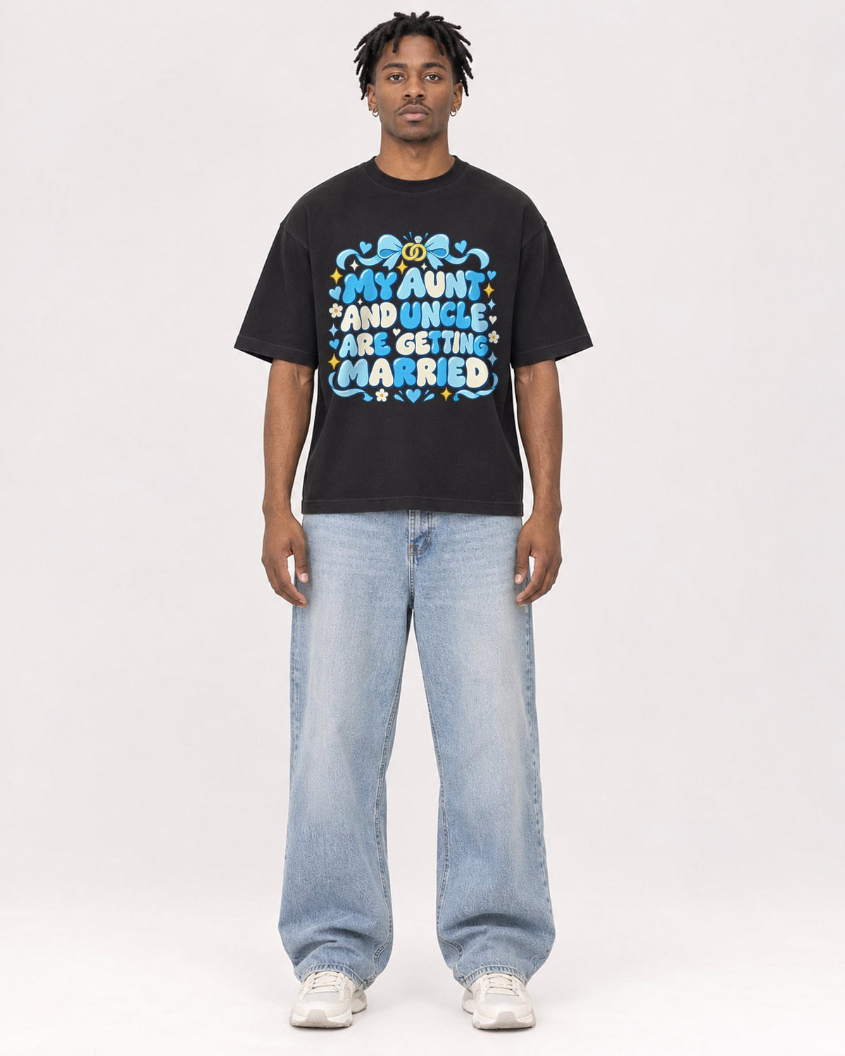 Mockup Boxy Heavyweight Tee Black male full-body 05