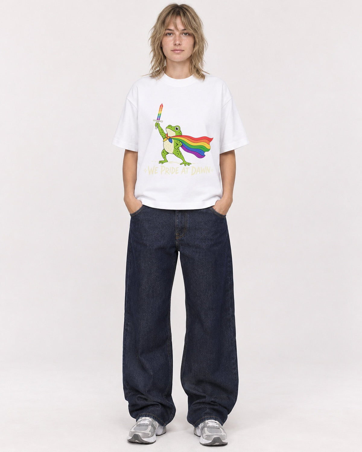 Mockup Boxy Heavyweight Tee White female full-body 19