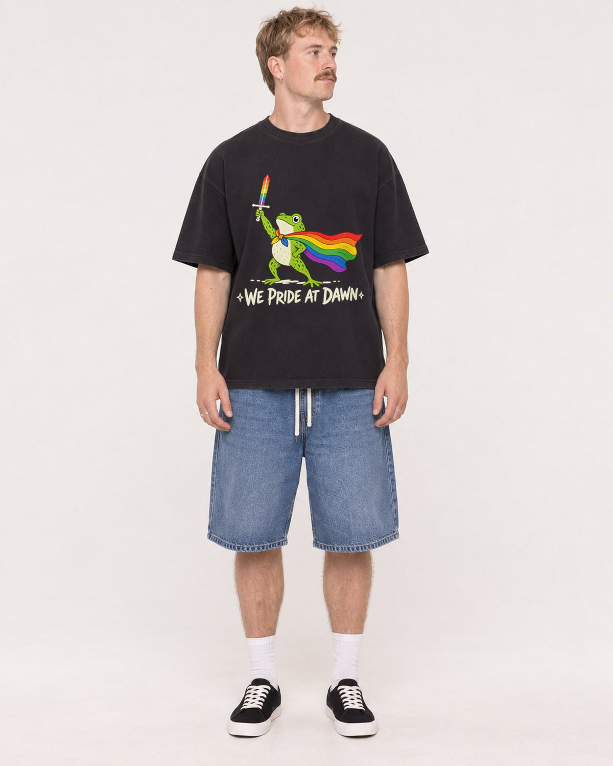 Mockup Boxy Heavyweight Tee Black male full-body 19