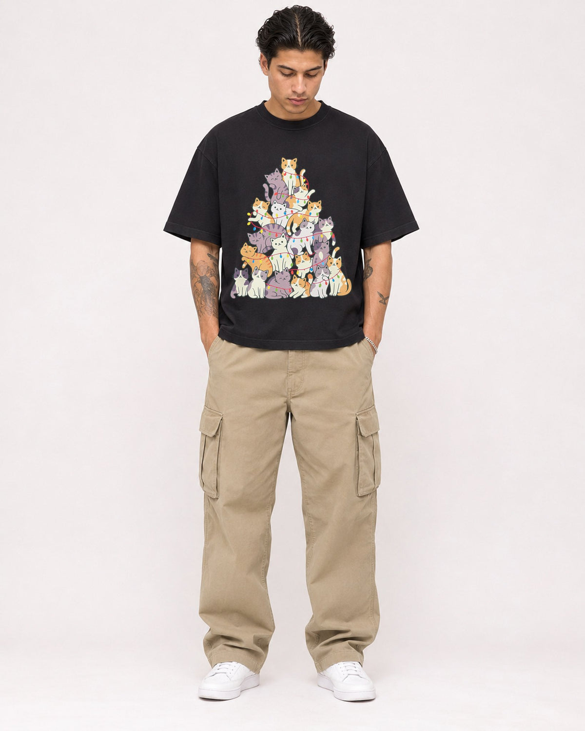Mockup Boxy Heavyweight Tee Black male full-body 36