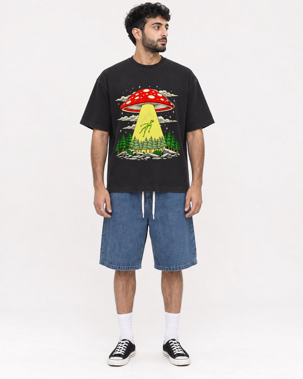 Mockup Boxy Heavyweight Tee Black male full-body 07