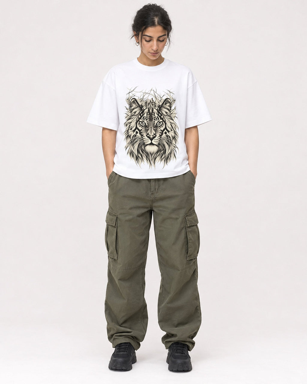 Mockup Boxy Heavyweight Tee White female full-body 17