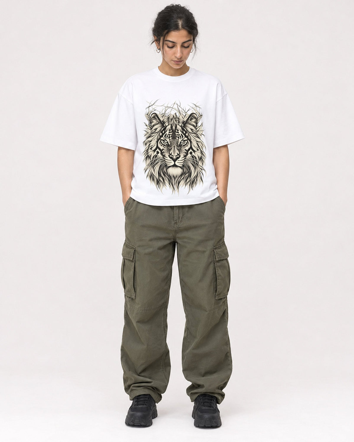 Mockup Boxy Heavyweight Tee White female full-body 17