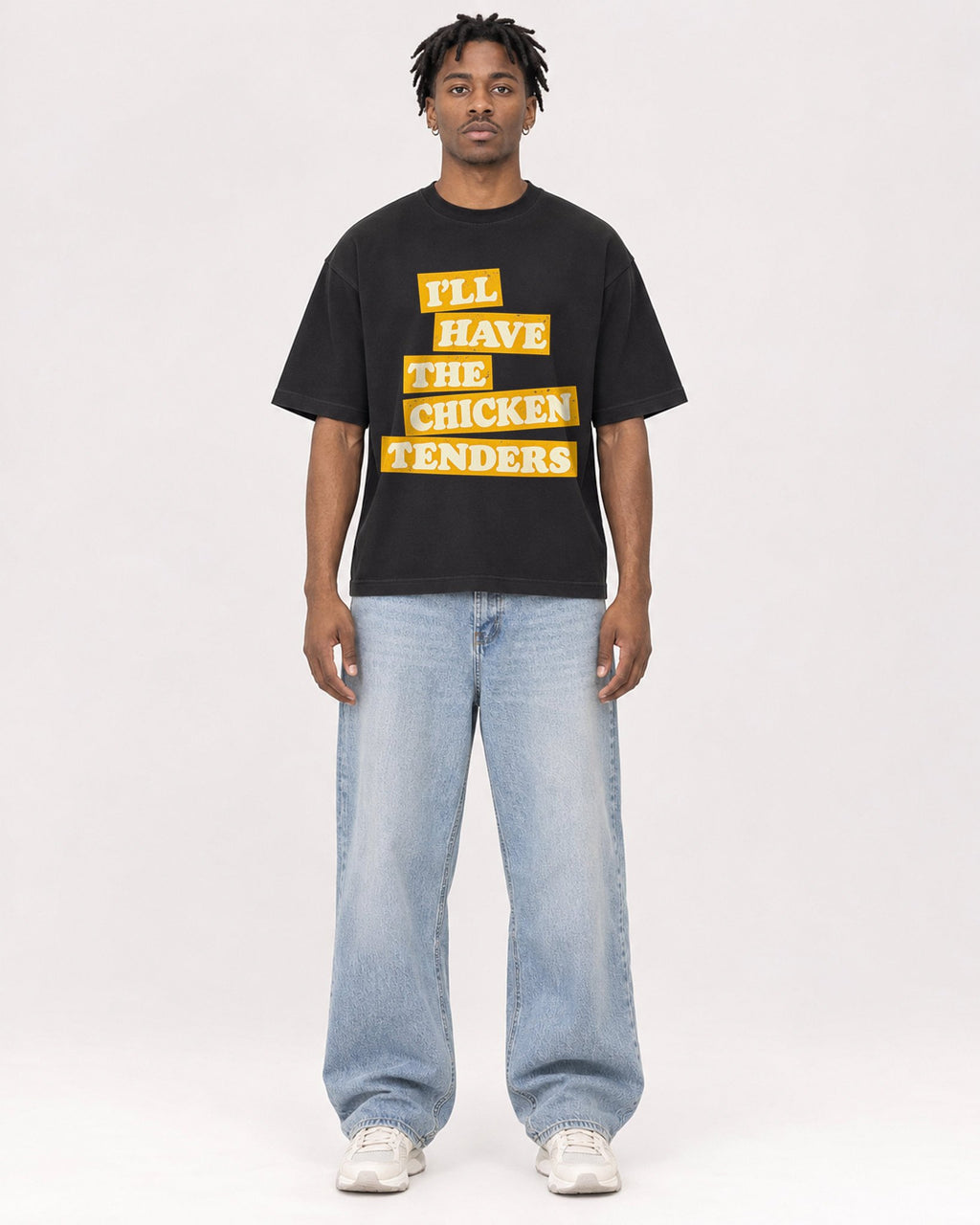 Mockup Boxy Heavyweight Tee Black male full-body 05