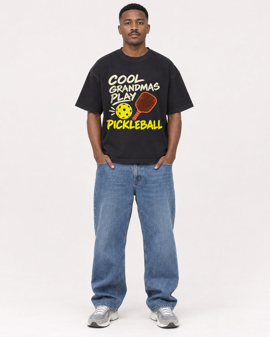 Mockup Boxy Heavyweight Tee Black male full-body 14