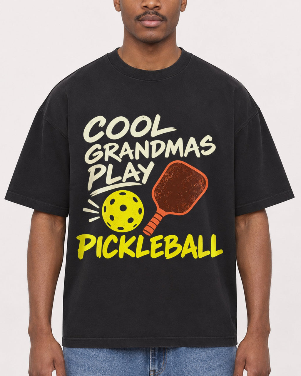Mockup Boxy Heavyweight Tee Black male close-up 14