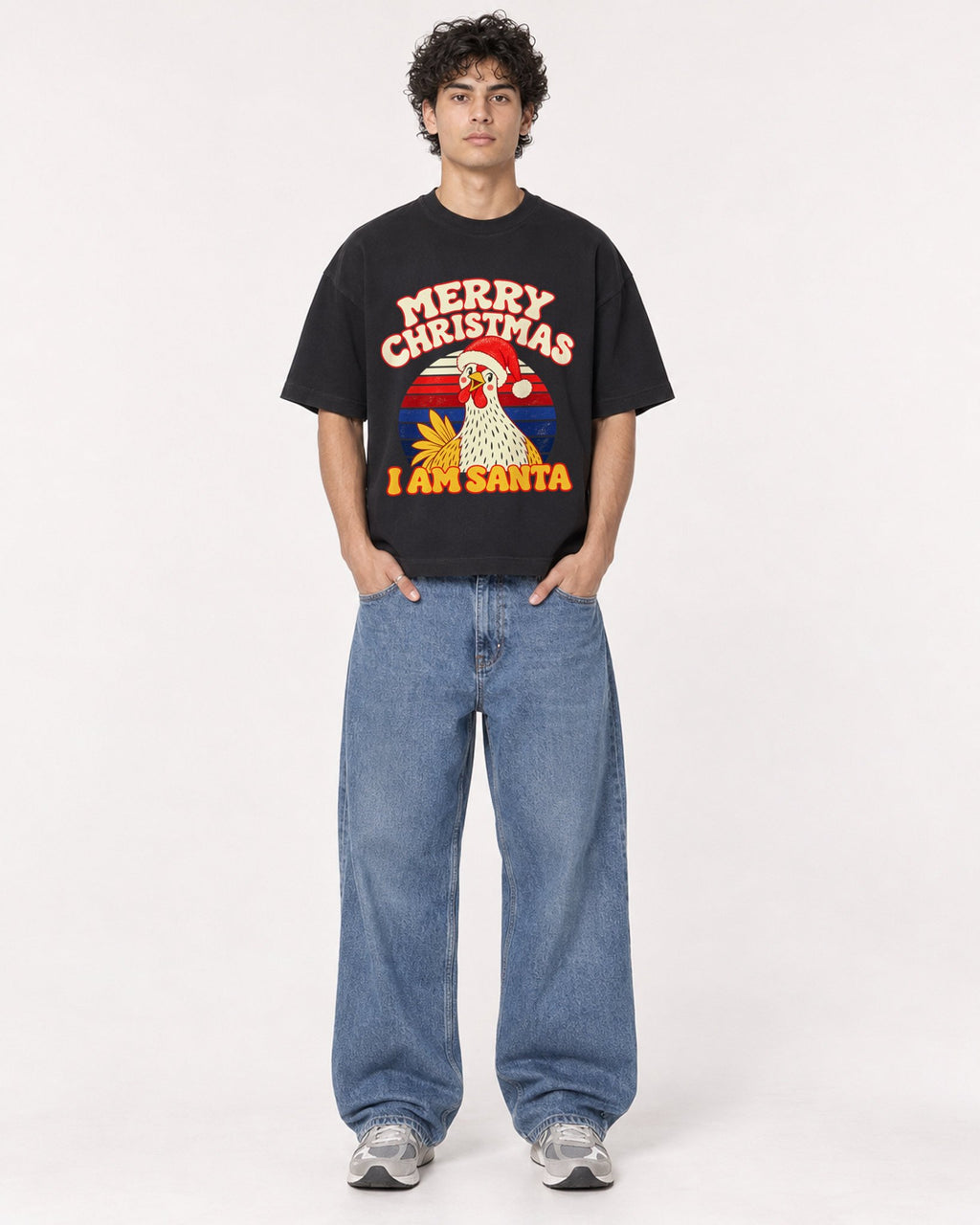 Mockup Boxy Heavyweight Tee Black male full-body 26