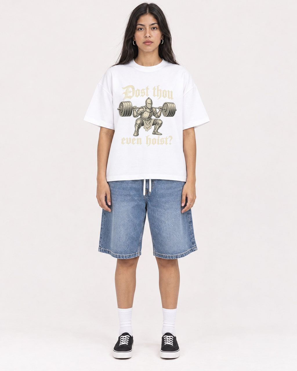 Mockup Boxy Heavyweight Tee White female full-body 46