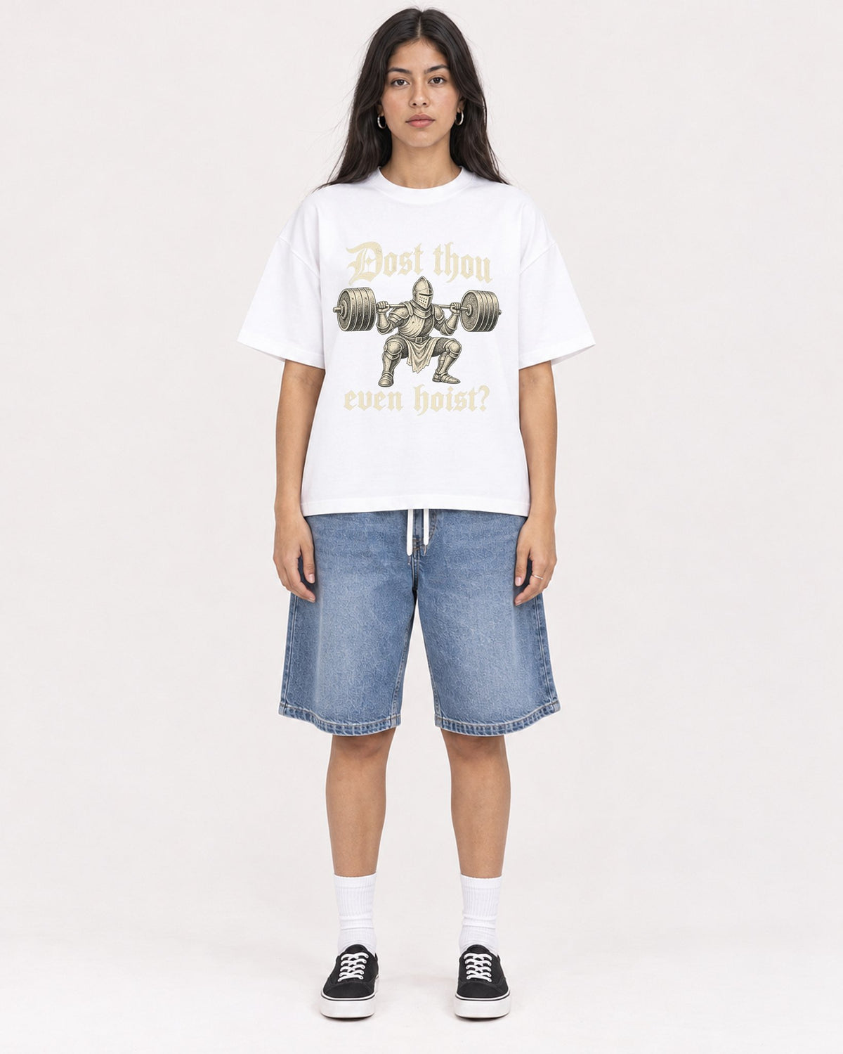 Mockup Boxy Heavyweight Tee White female full-body 46