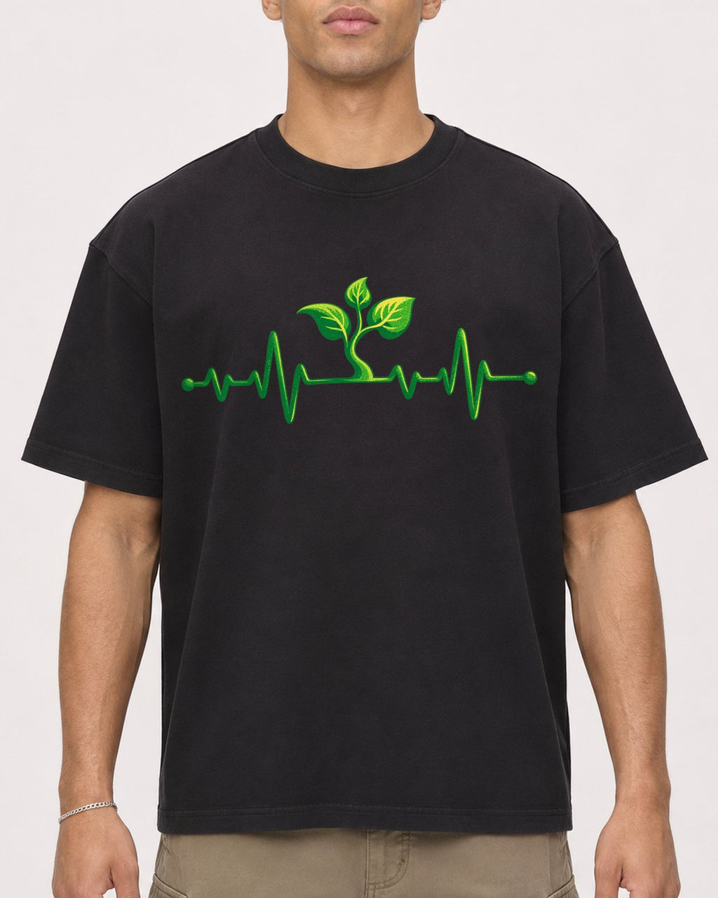 Mockup Boxy Heavyweight Tee Black male close-up 20