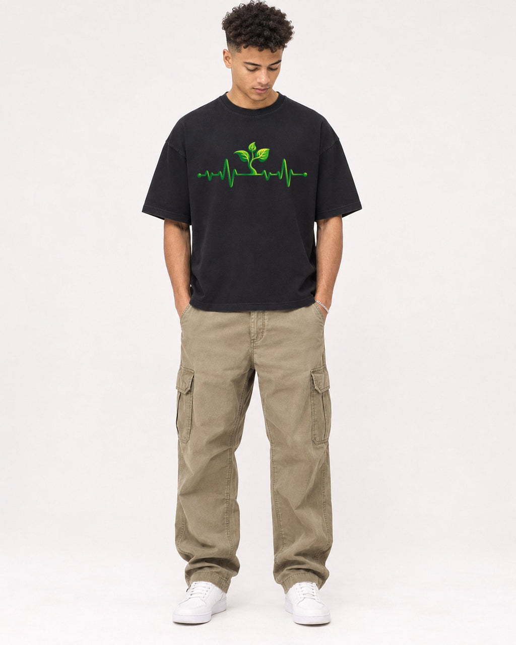 Mockup Boxy Heavyweight Tee Black male full-body 20