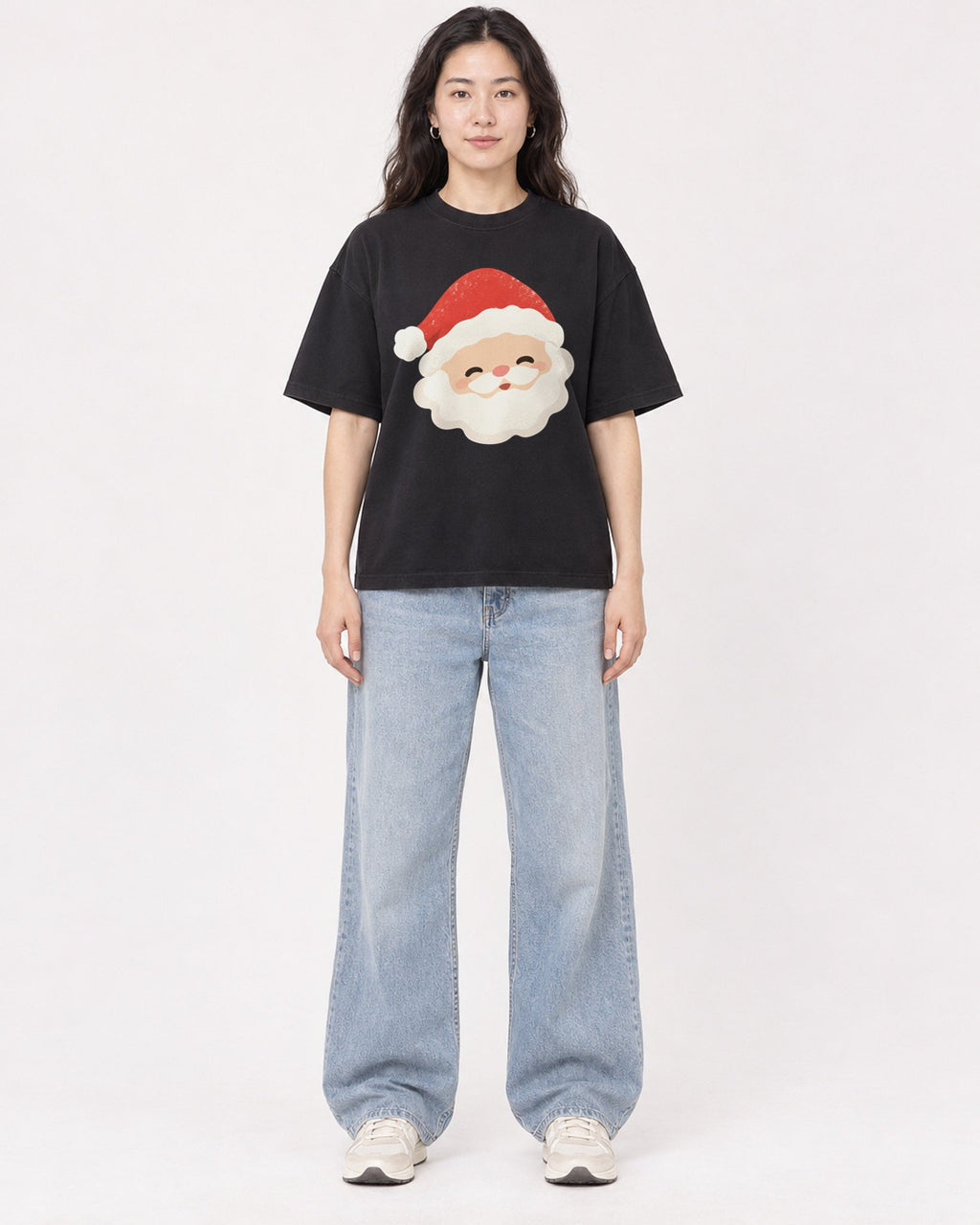 Mockup Boxy Heavyweight Tee Black female full-body 03