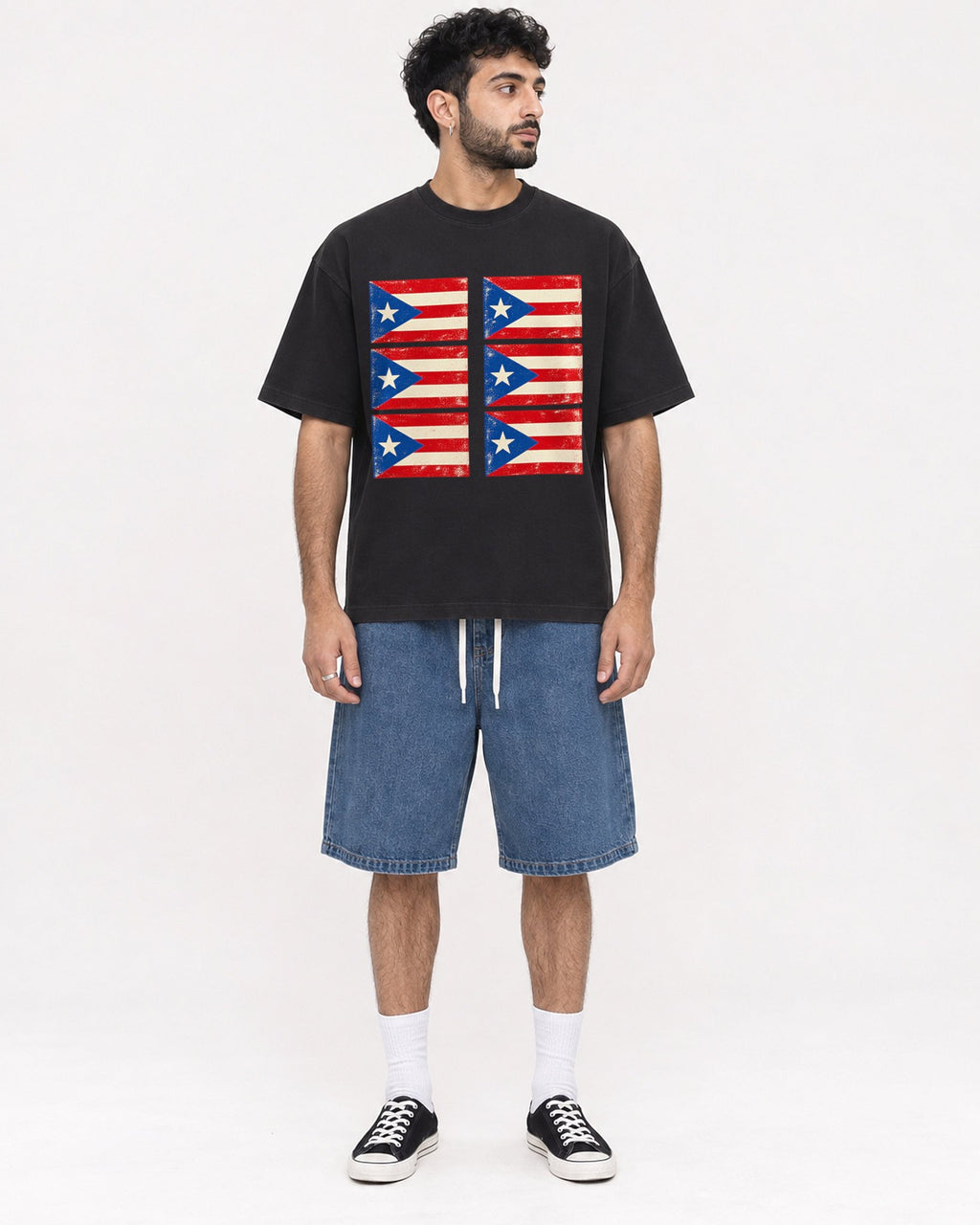 Mockup Boxy Heavyweight Tee Black male full-body 07