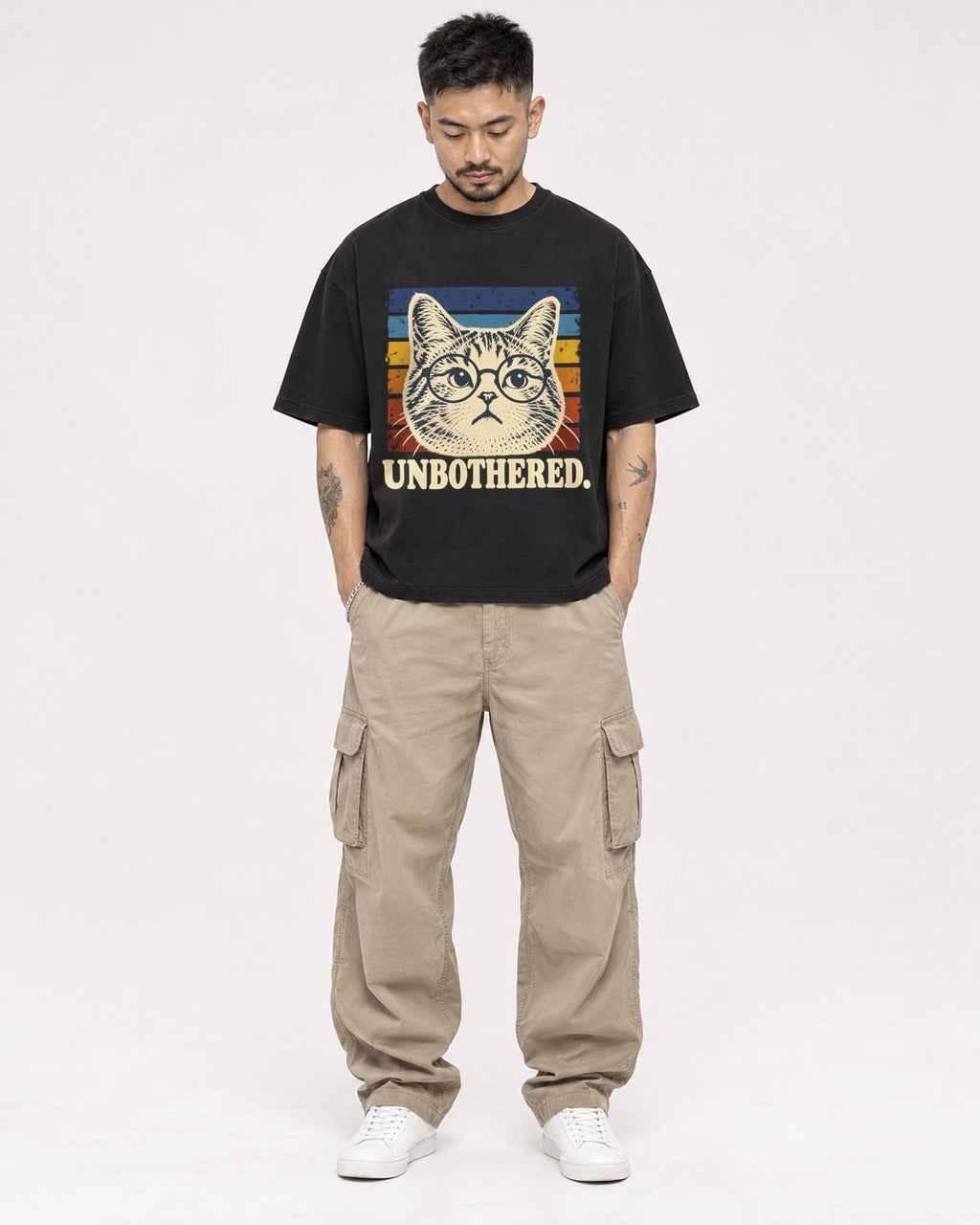 Mockup Boxy Heavyweight Tee Black male full-body 12