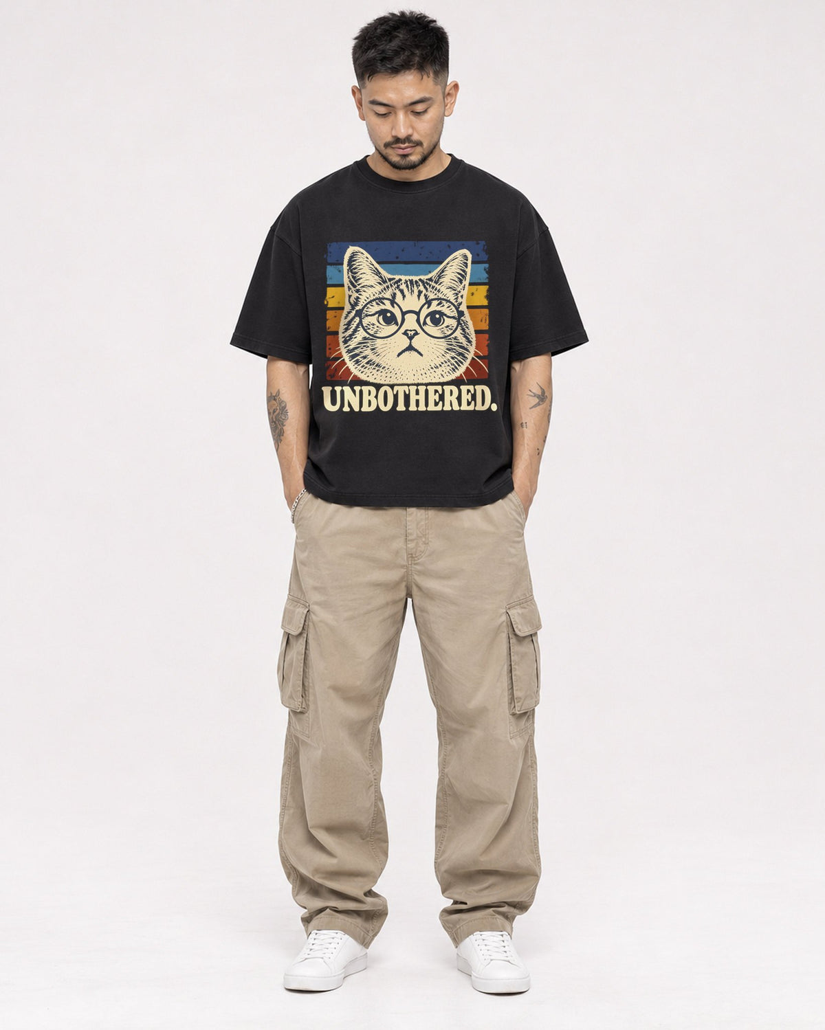 Mockup Boxy Heavyweight Tee Black male full-body 12