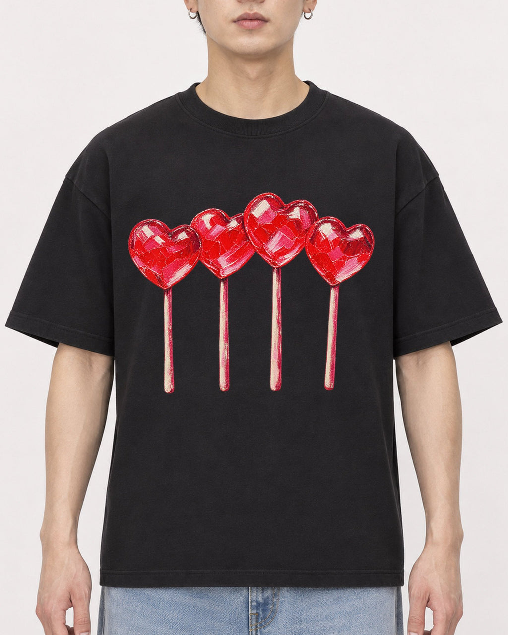 Mockup Boxy Heavyweight Tee Black male close-up 01