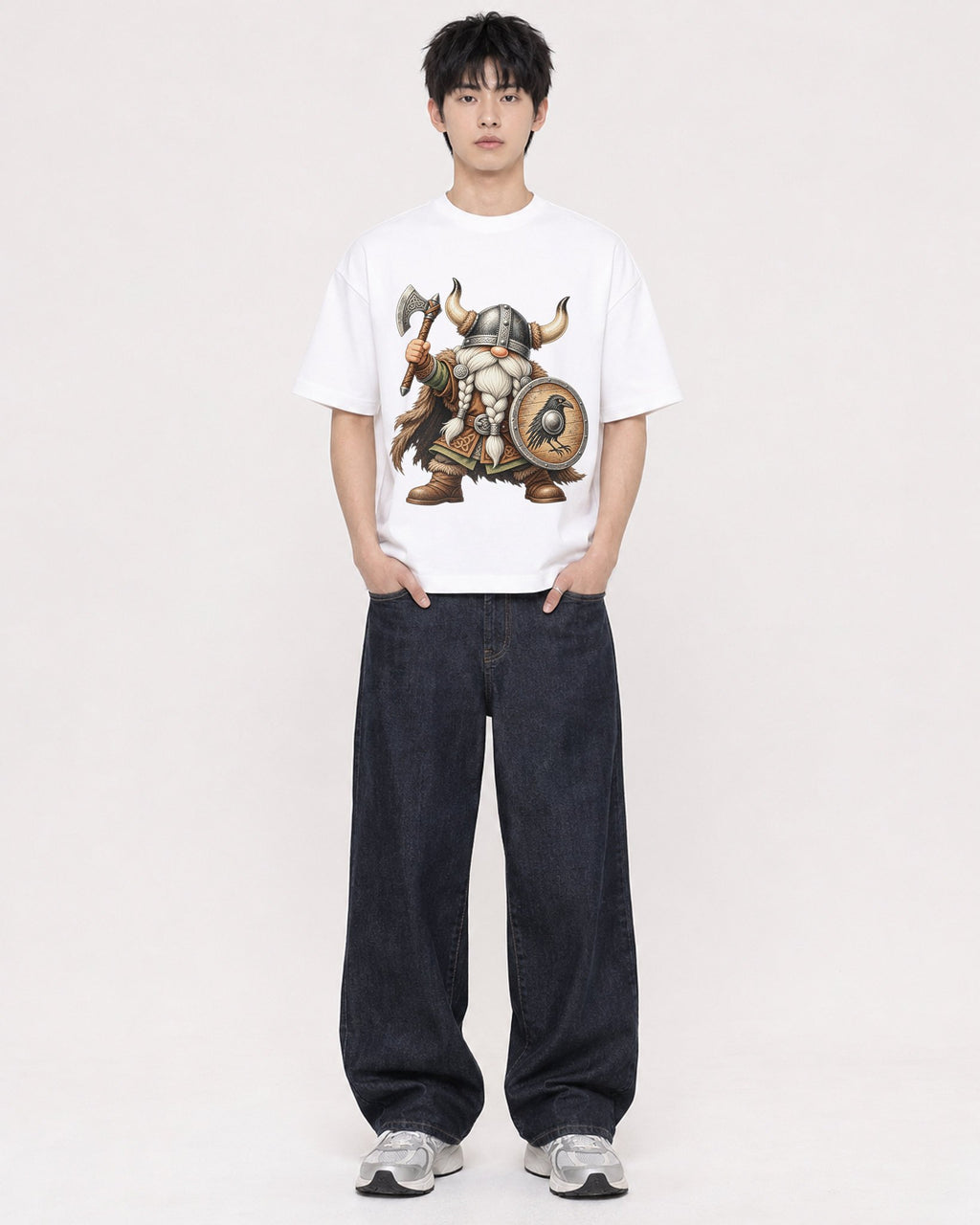Mockup Boxy Heavyweight Tee White male full-body 01
