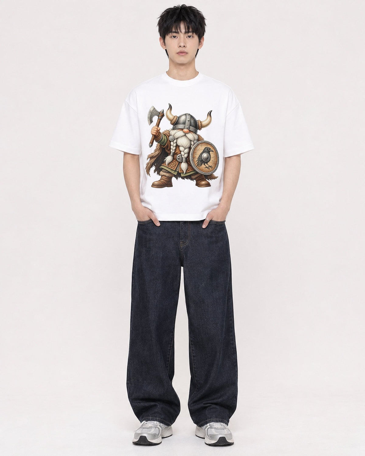 Mockup Boxy Heavyweight Tee White male full-body 01