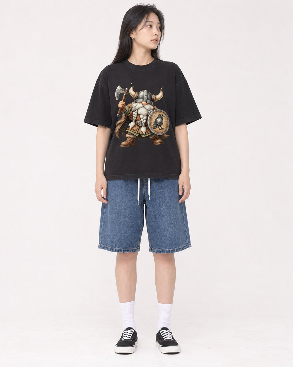 Mockup Boxy Heavyweight Tee Black female full-body 01