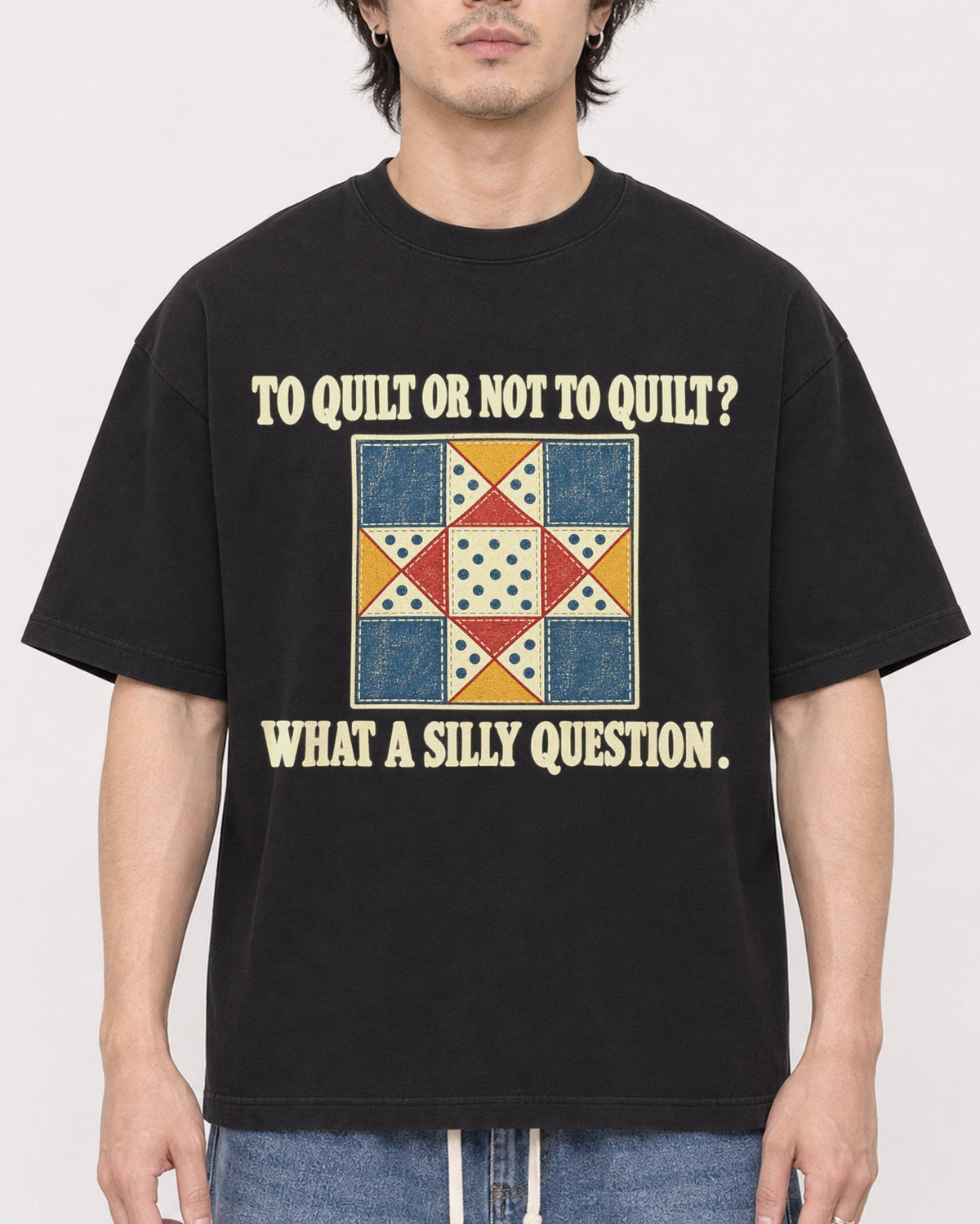 Mockup Boxy Heavyweight Tee Black male close-up 03