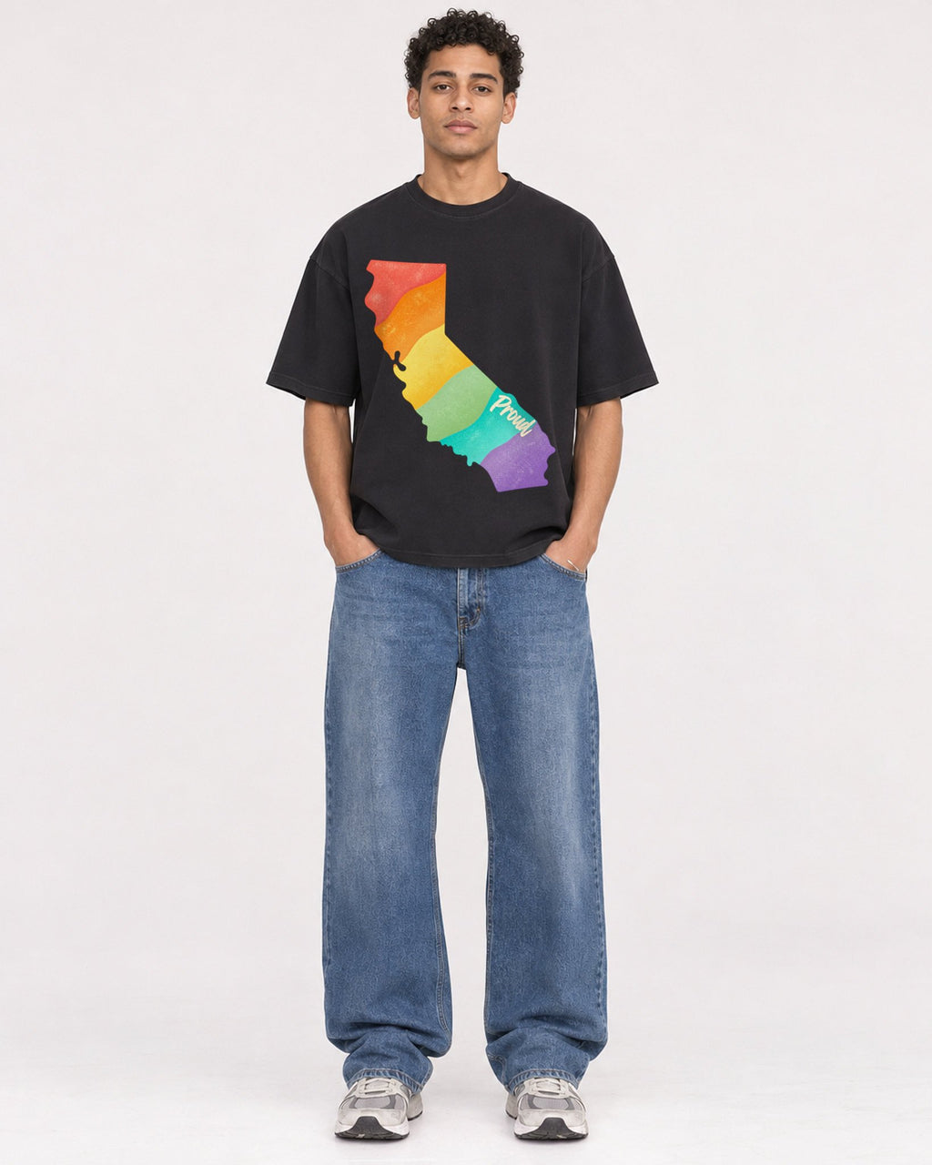 Mockup Boxy Heavyweight Tee Black male full-body 10