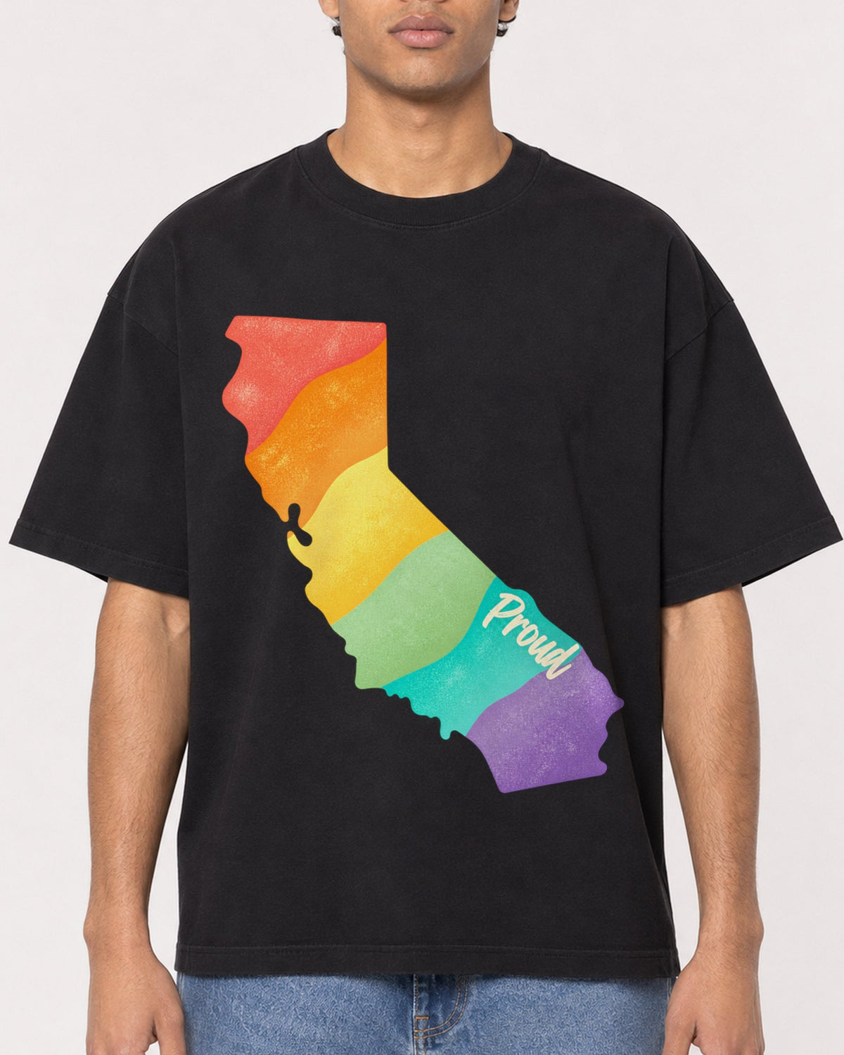 Mockup Boxy Heavyweight Tee Black male close-up 10