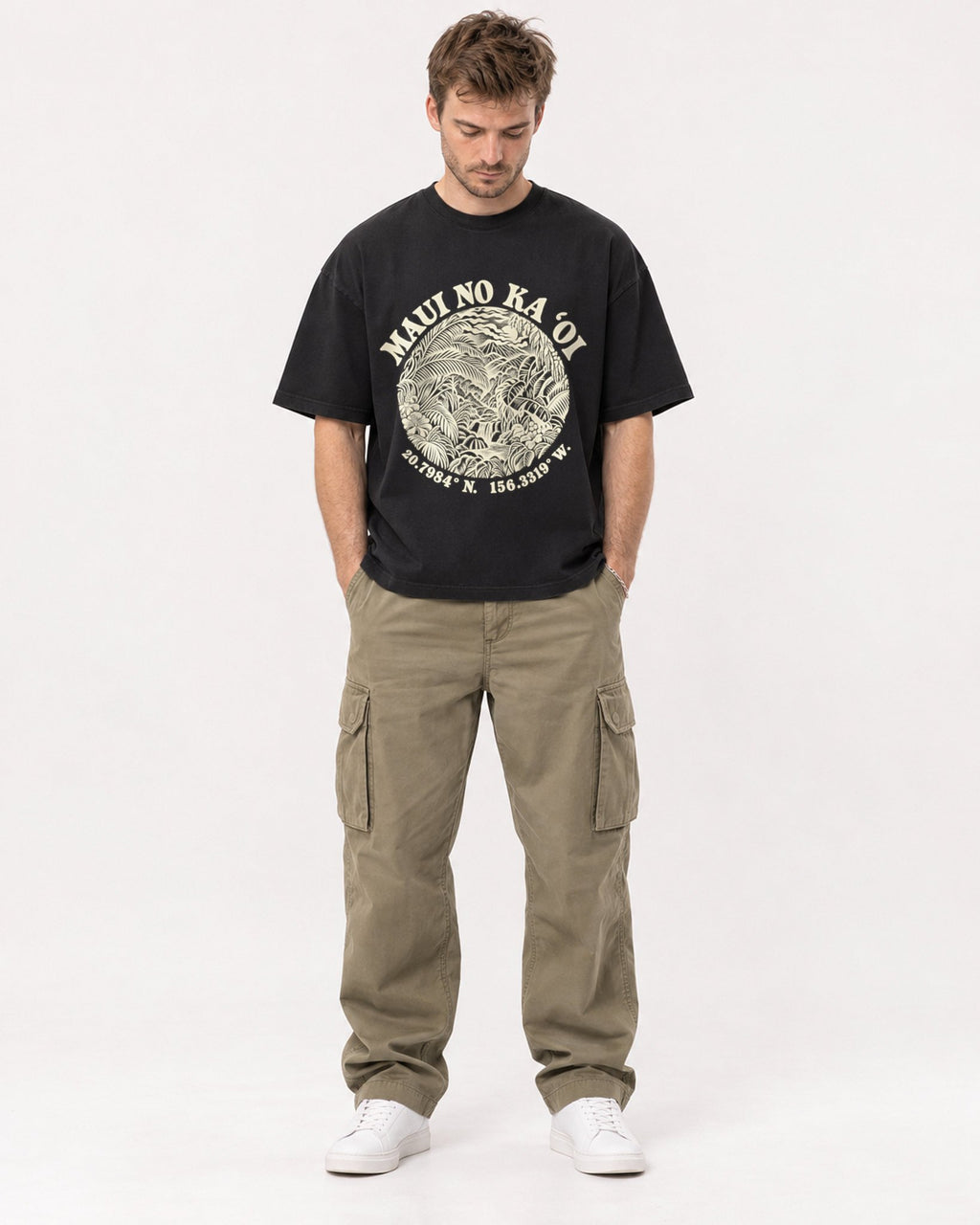 Mockup Boxy Heavyweight Tee Black male full-body 08