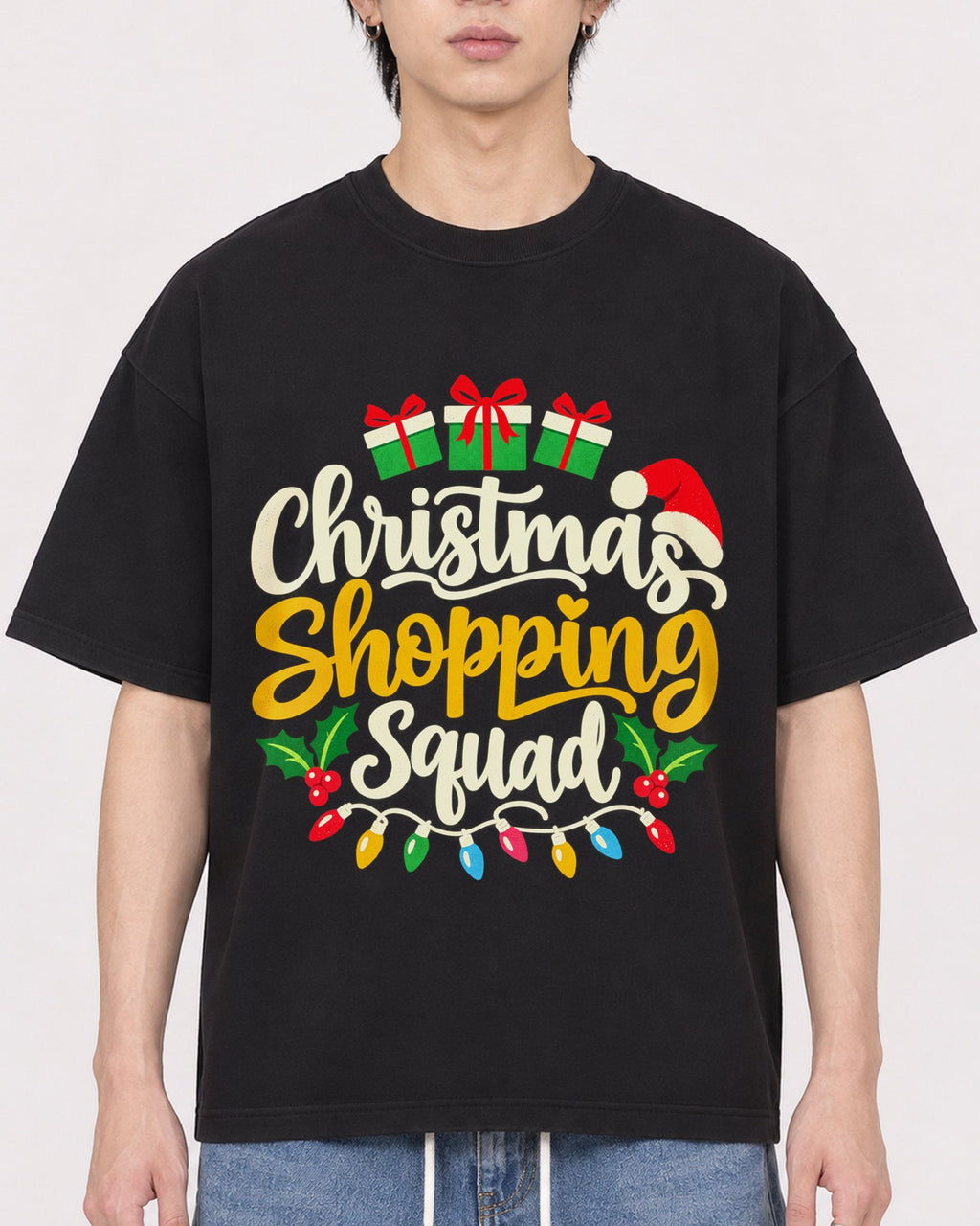 Mockup Boxy Heavyweight Tee Black male close-up 11