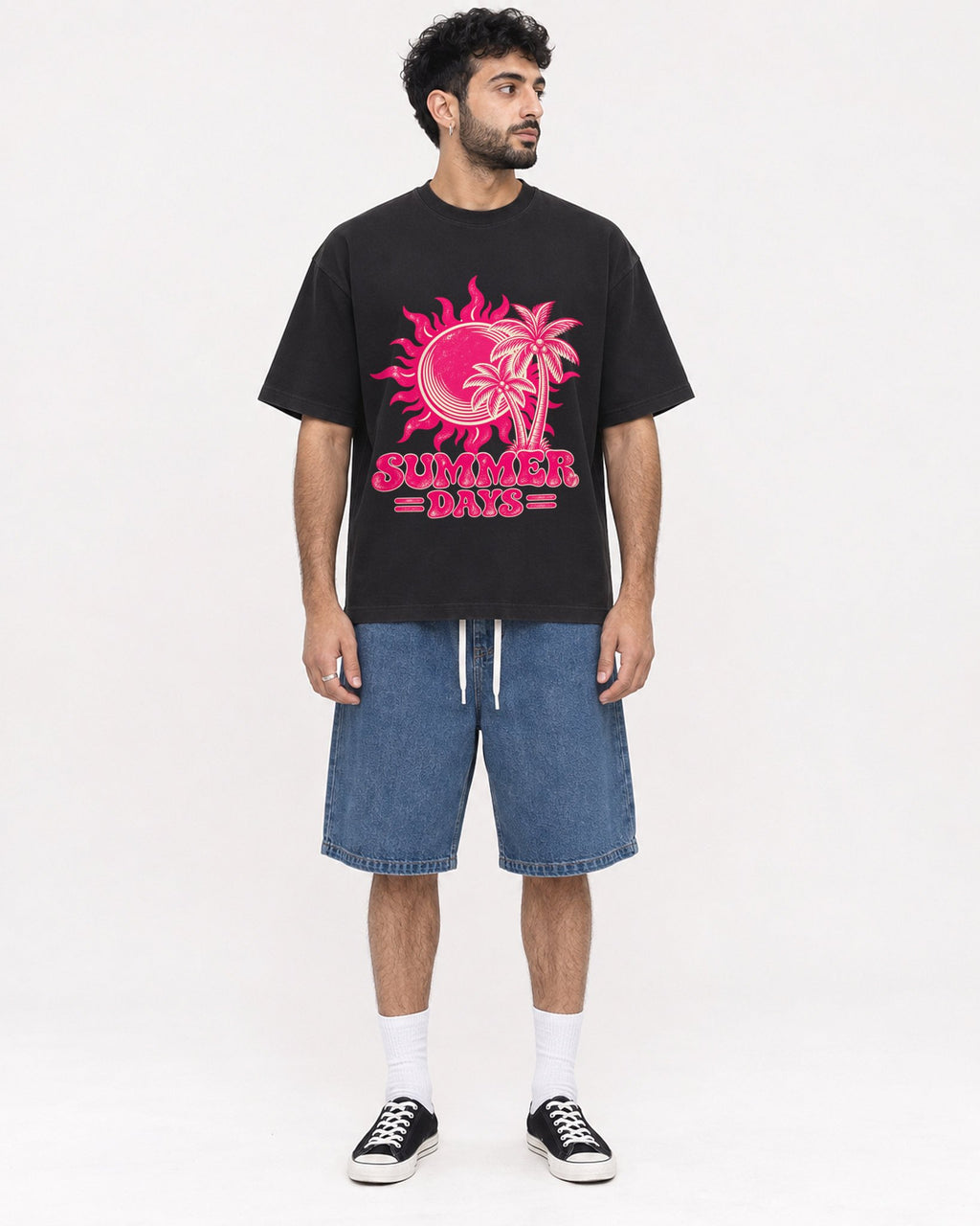 Mockup Boxy Heavyweight Tee Black male full-body 07