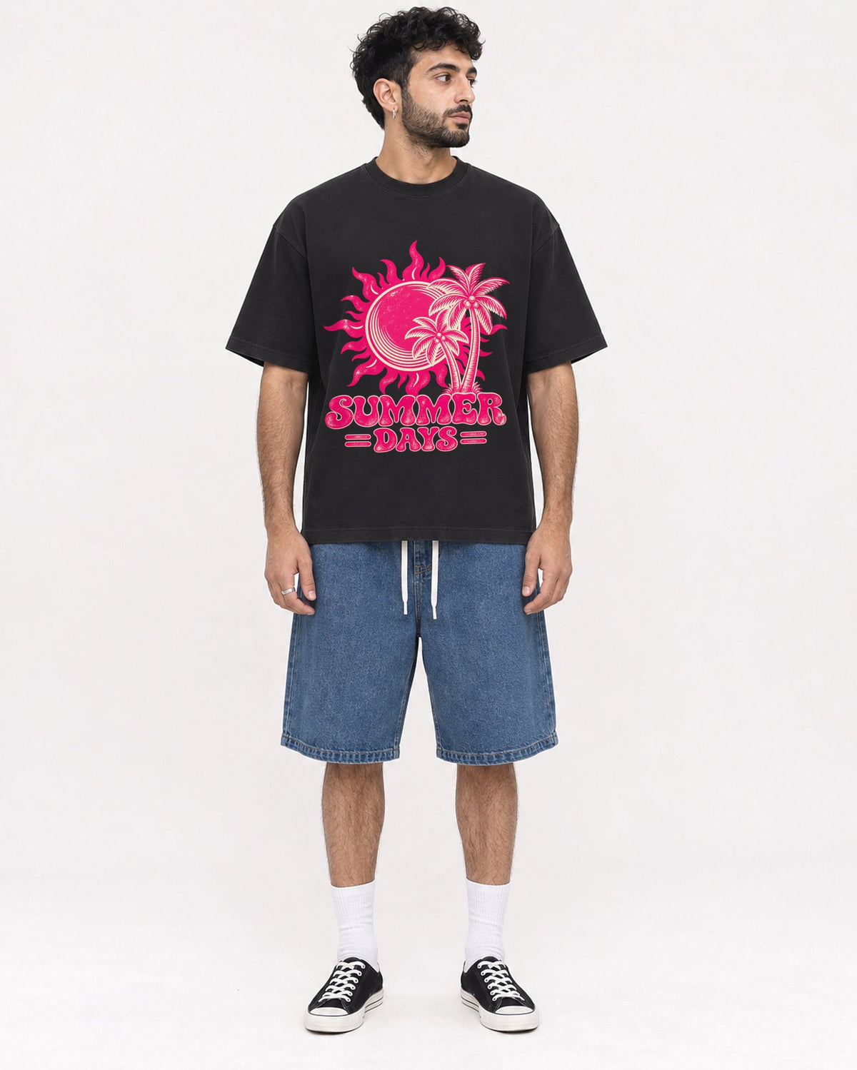 Mockup Boxy Heavyweight Tee Black male full-body 07