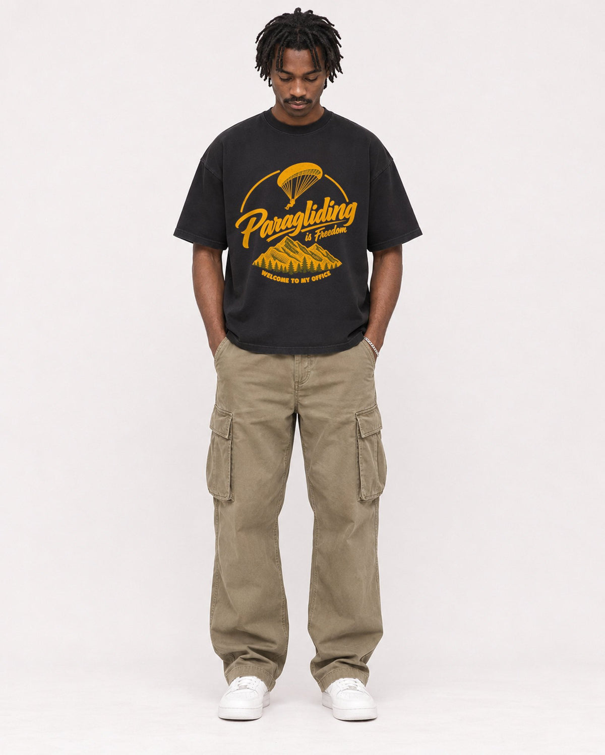Mockup Boxy Heavyweight Tee Black male full-body 04
