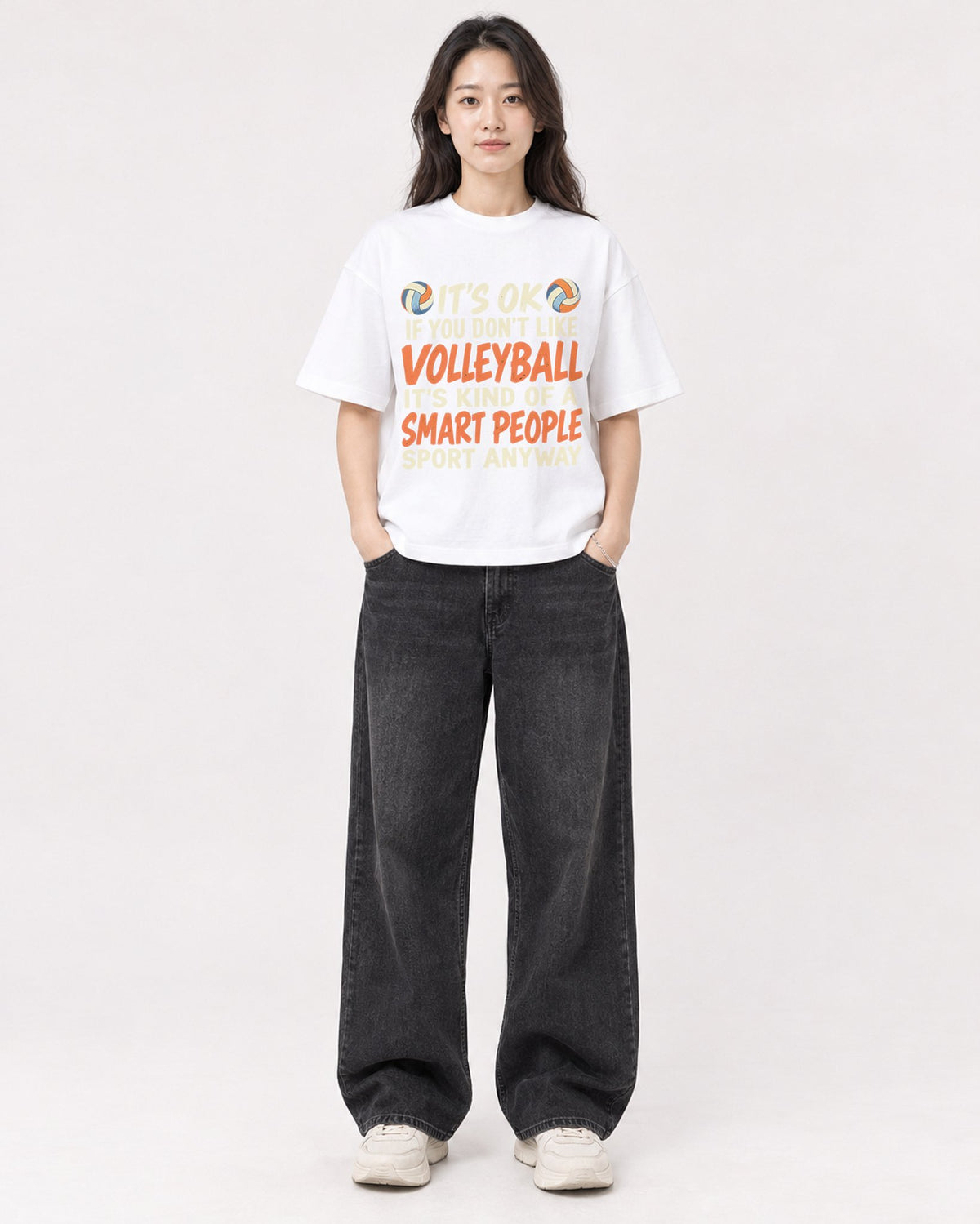 Mockup Boxy Heavyweight Tee White female full-body 03
