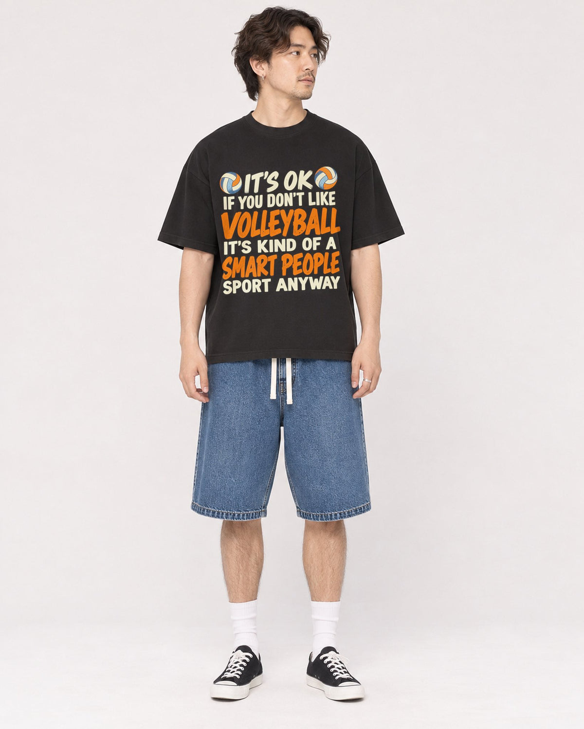 Mockup Boxy Heavyweight Tee Black male full-body 03