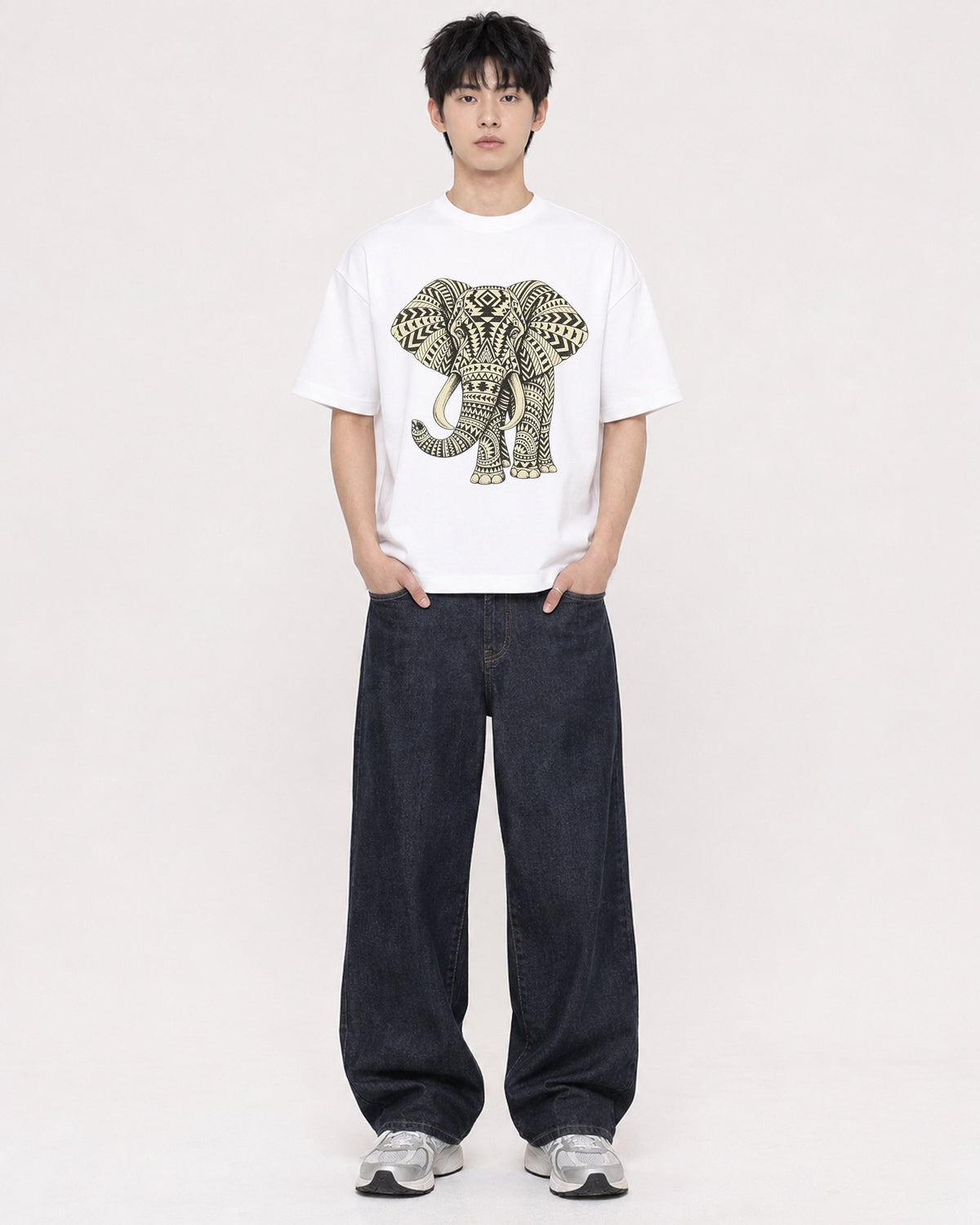 Mockup Boxy Heavyweight Tee White male full-body 01
